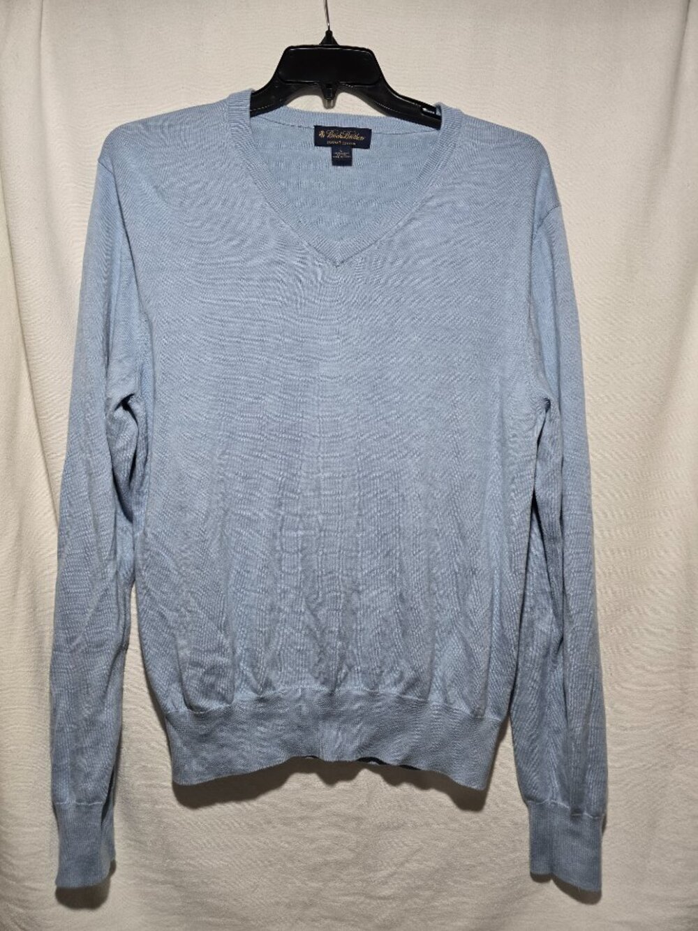Brooks Brothers Light Blue 100% Supima Cotton V-Neck Pullover Sweater Size L GUC